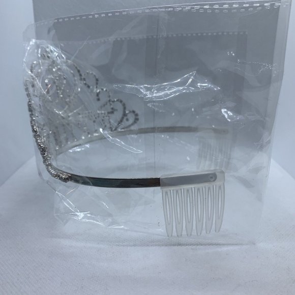 DcZeRong Enjoy Your Day Silver Tiara Birthday Crown With Hair Combs READ - Picture 4 of 4